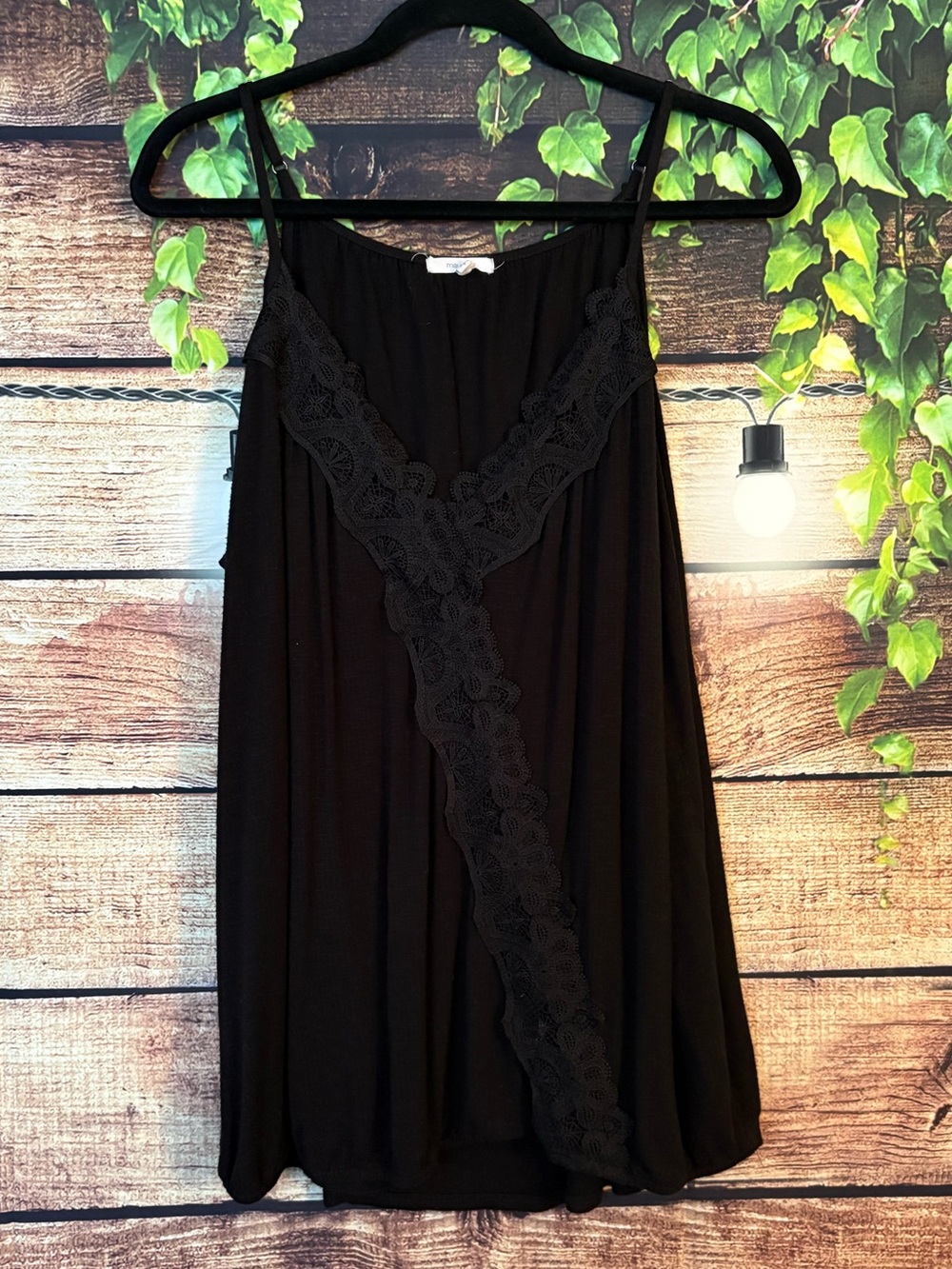 🌿5/$25 Maurices Black Lace Faux Wrap Dressy Tank Top